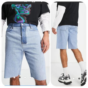 NWOT Men's Topman slim paneled denim short in light wash Sz 32